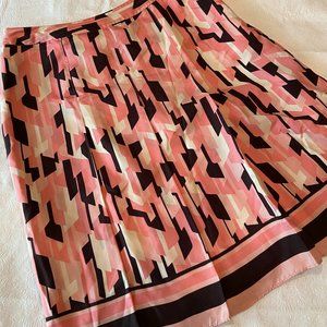 🛍️ Coral, Black & White Pleated Silk Skirt by INC Sz8